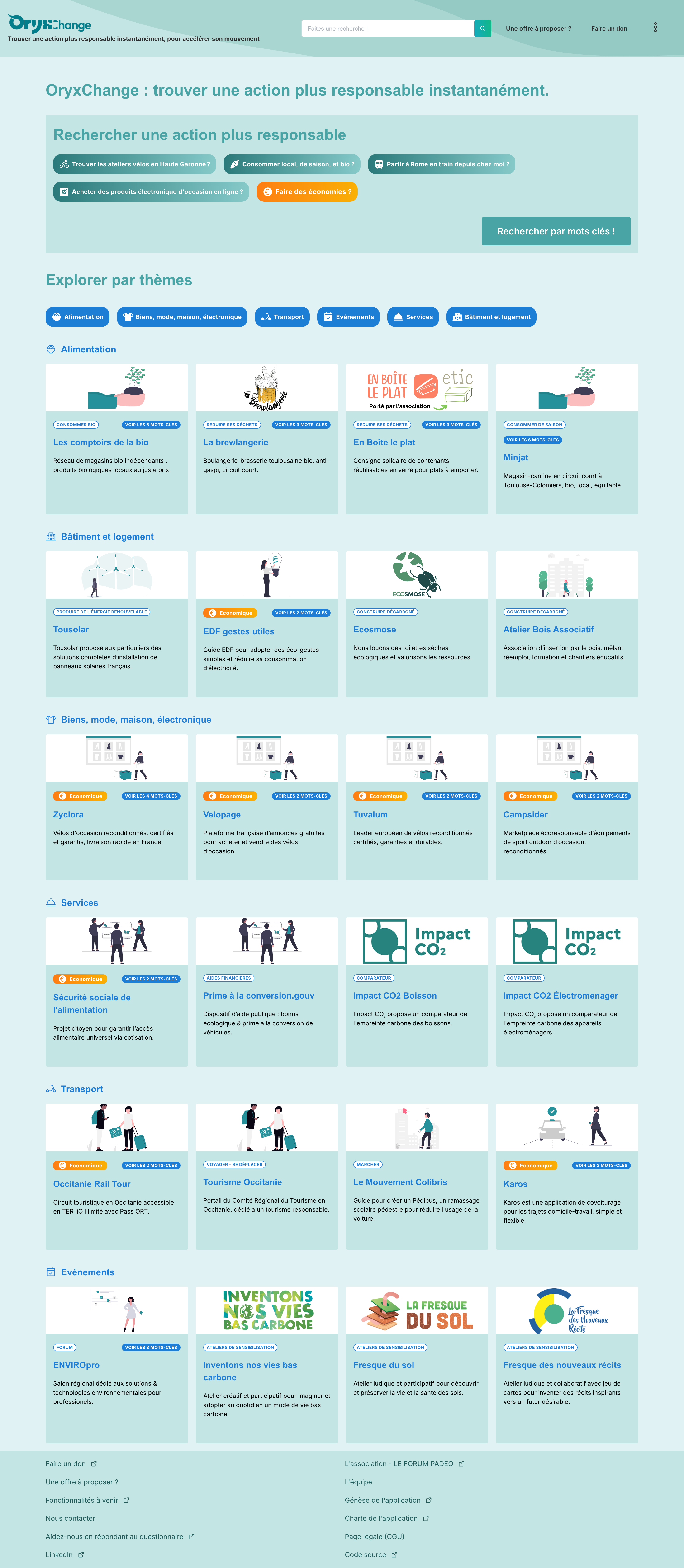 OryxChange - Plateforme à impact environnemental